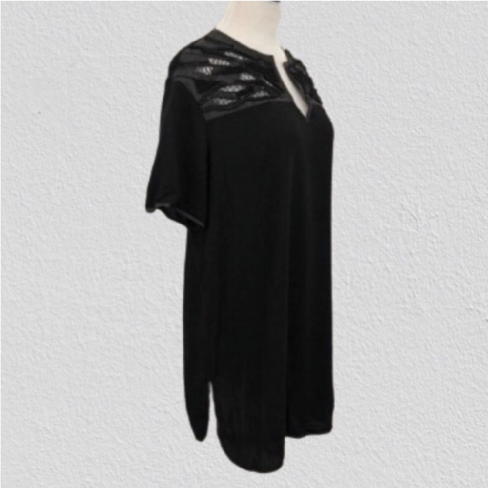 Lafayette 148 Black Beaded Tunic/Mini Dress w/Leather Detail Size 8
